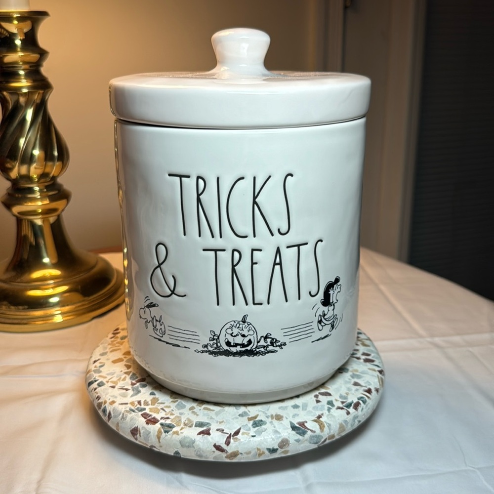 Rae Dunn Tricks & Treats peanuts treat canister